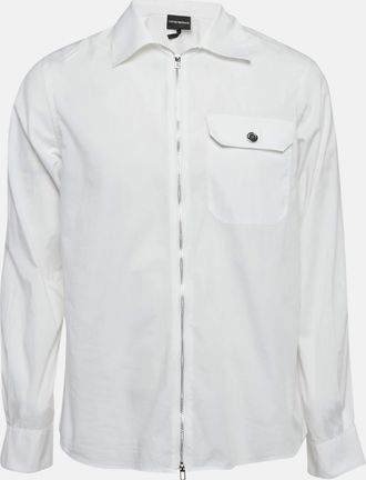 Emporio Armani White Cotton Zip-Up Long Sleeve Shirt