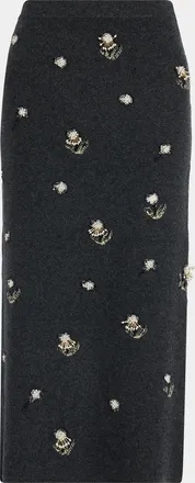 SIMKHAI Chelly Embellished Wool & Cashmere Midi Skirt