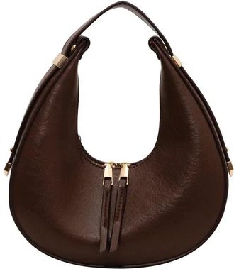 Generic Compatible For Retro Simple Solid Color Womens Commuter Crescent Bag Shoulder(Dark brown)