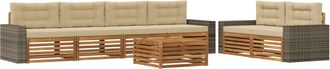 vidaXL Conjunto De Sof&aacute;s De Exterior 7 Uds. Natural Y Beige Poli&eacute;ster Vidaxl