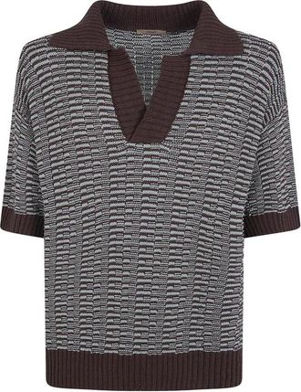 Nuur Two Tone Striped Short Sleeved Polo Neck T-Shirt