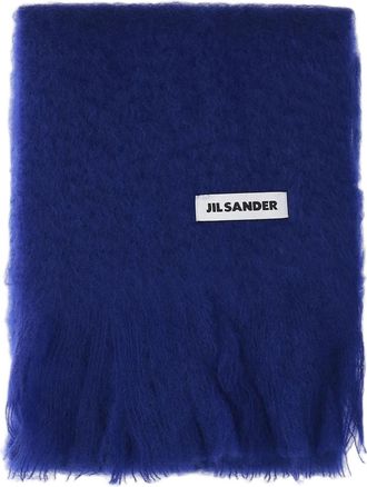 Jil Sander Blue Mohair Blend Fringed Scarf