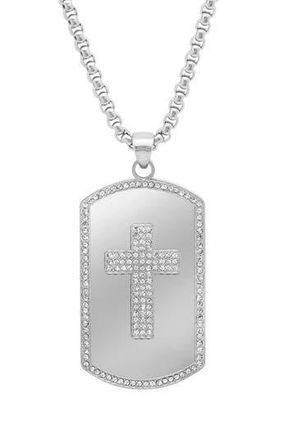 HMY Jewelry Mens CZ Cross Dogtag Pendant Necklace in Silver at Nordstrom Rack