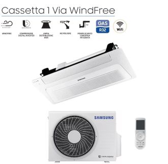 Samsung Aire Acondicionado Samsung Aire Acondicionado Cassette Windfree 1 Way Slim 12000 Btu Ac035rn1dkg R-32 Wi-fi Opcional Con Panel Y Mando A Distancia Inc