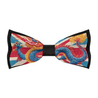 Generic Dragon On England Flag Bow Ties for Men Pre Tied Adjustable Clip On Necktie for Wedding Party
