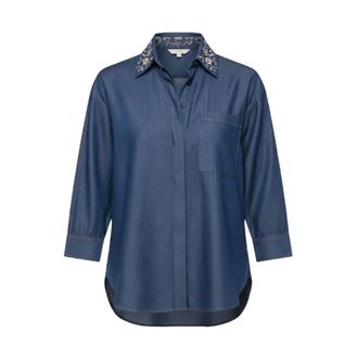 Liu Jo Shirts, female, Blue, Size: M Denim Shirt with Embellished Collar