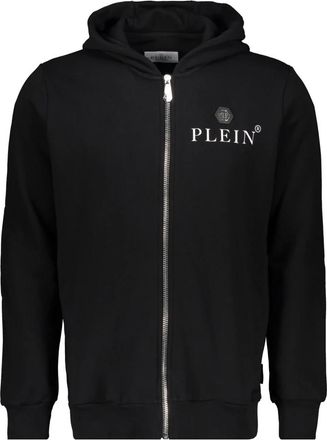 Philipp Plein Logo Print Full Zip Hoodie - Heren - Vesten met rits - Zwart - 2XL - Katoen - Hoodies & sweatvesten