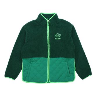 adidas originals Big Trfl Sherpa Outdoor Sport Casual Stitching Stand-collar Jacket Mens Green H09362