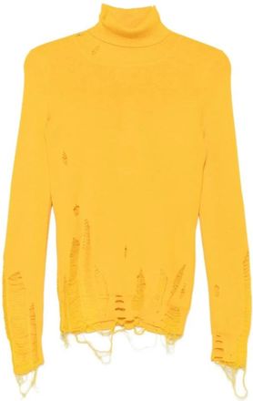 Maison Margiela Gedistilleerde coltrui met ribbels - Dames - Coltruien - Geel - M - Leer - Truien & Vesten