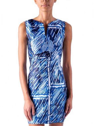 Milly V Neck Abstract Print Dress In Blue, Black, White