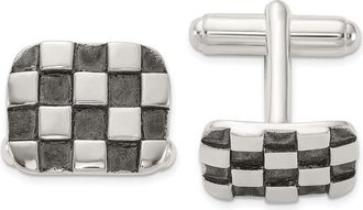 Diamond2Deal Sterling Silver Oxidized Brushed and Polished Checkerboard Cuff Links