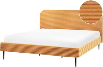 Beliani Cama matrimonial de tejido naranja 180x200