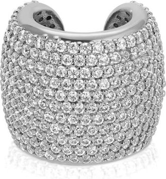 Ettika Womens Statement Chunky Ear Cuff In Clear Crystal With Silver Plating