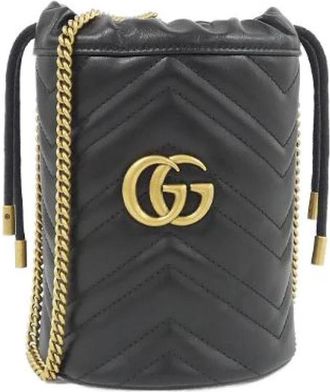 Gucci Pre-owned Bolso de Hombro GG Marmont Acolchado Chevron de Piel - Pre-owned - Mujer - Negro - ONE SIZE