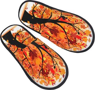 Generic Women Men Slippers Tree With Squirrels House Slippers Anti-Skid Bedroom Slipper Plush Fleece Lined House Shoes For Spa Party Guest M