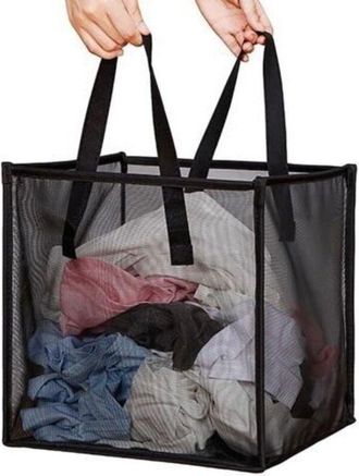 OEM Cesto De Ropa Plegable De Malla Con Asas, Port&aacute;til Y Compacto, Ideal Para Ropa, Prendas De Vestir Y Juguetes (negro, Una Sola Capa)