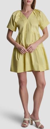 DKNY Topstitch Detail Stretch Cotton Tiered Minidress in Buttercream at Nordstrom, Size X-Small