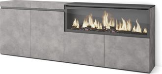 Skraut Home Aparadores Para Sal&oacute;n, Gran Capacidad De Almacenaje, 210, 4 Puertas, Chimenea El&eacute;ctrica Xxl, Estilo Moderno, Gris Cemento - Skraut Home