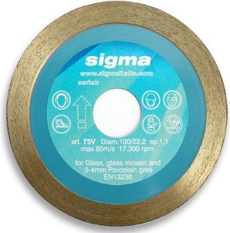 Sigma Disco De Diamante 75v Para Corte Seco &Oslash;100mm Foro 22,2mm Espesor 1,1mm