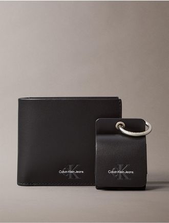 Calvin Klein Jeans Calvin Klein Mens Monogram Logo Slim Bifold Wallet + Airpods Case Gift Set - Black - OS