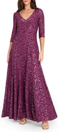 Tahari by ASL Sequin Flare Gown in Wine at Nordstrom, Size 14