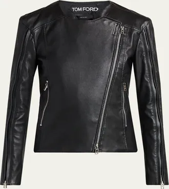 Tom Ford Collarless Leather Moto Jacket