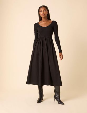 Nobody's Child Black Scoop Neck A-Line Midi Dress
