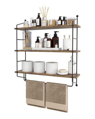 Sorbus 3-Tier Brown Wooden Floating Shelves With Metal Brackets