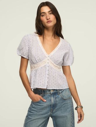 Lucky Brand Womens Allover Eyelet Blouse