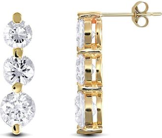 Jewelco London 9ct Gold CZ 3 Stone Trilogy Stud Drop Earrings, 4-5mm - JES191