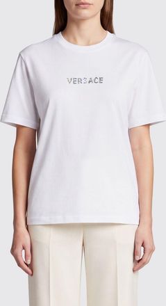 Versace Rhinestone Lettering Logo Cotton Crew-Neck T-Shirt