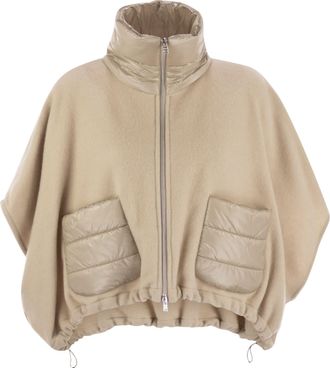 Herno Resort Poncho In Wool And Cashemre With Ultralight Nylon Details