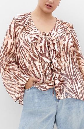 City Chic Vivid Mesh Ruffle Top in Instinct at Nordstrom, Size Xxl