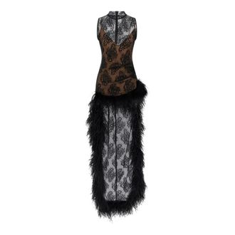 Giuseppe Di Morabito Jurk met verenrand - Dames - Jurken - Zwart - Maat: S
