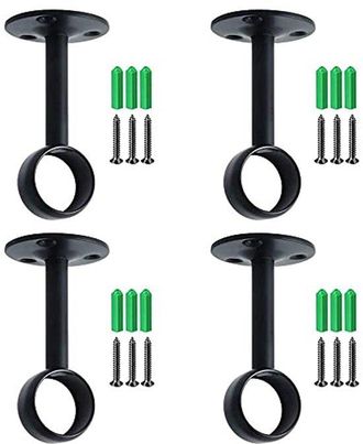 OEM Allecto Plus - Paquete De 4 Soportes De Barra Para Cortinas De Acero Inoxidable Negro Con Materiales De Montaje - Para Montaje En Techo