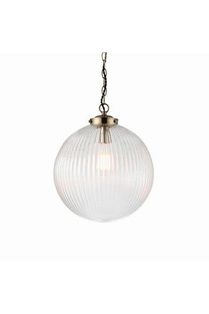 Netlighting Brydon 1 Light Globe Ceiling Pendant Antique Brass Clear Glass E27 in Gold