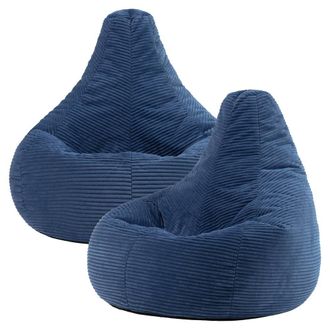 Icon Brand Dalton Cord Adult Bean Bag Chair, Set of 2 in Blue | Size: Medium