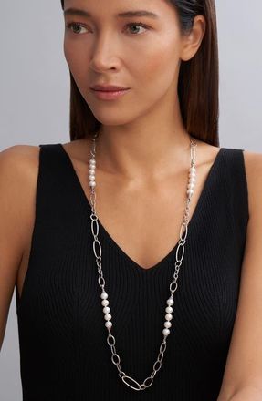 Lagos Luna Freshwater Pearl Station Necklace in Silver at Nordstrom