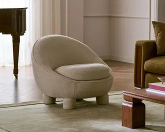 Castlery Tan France Rumi Chair, (Plush Sherpa) Sand by Castlery, Comfortable Low Rounded Chair with Removable Cushion Cover