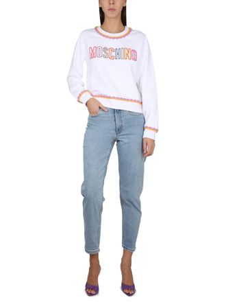 Moschino Logo-Embroidered Crewneck Sweatshirt - White