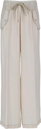 Pinko Twill Broek in Vergevingsgezinde Pasvorm - Dames - Wijde Broeken - Beige - S - Broeken