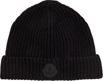 Moncler Logo-appliqu&eacute;d Ribbed Cotton-knit Beanie - Black - One Size