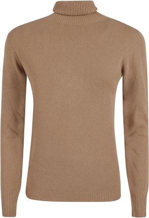 Ermanno Scervino Camel Solid Knit Turtleneck With Ribbed Detailing
