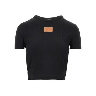 Fendi Cropped T-shirt with leather logo patch Woman S