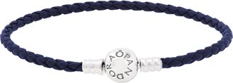 Pandora Moments Round Clasp Blue Braided Leather Bracelet