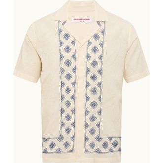 Orlebar Brown Maitan Embroidery Relaxed Fit Carnival Embroidery Shirt in White Sand/nightfall Blue at Nordstrom, Size X-Small