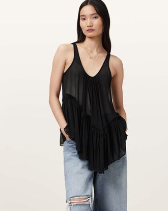 AllSaints Womens Viscose Rach Tiered Sheer Top, Size: UK 14/US 10
