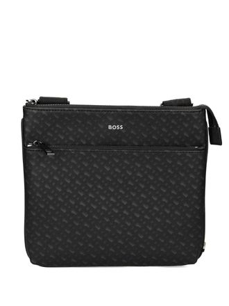 BOSS monogram-pattern messenger bag - men - Leather/Polyester - One Size - Black