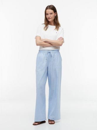 Tommy Hilfiger Womens Striped Poplin Pull-On Pant - Vessel Blue - XL