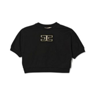 Elisabetta Franchi Sudadera de algod&oacute;n con cuello redondo y logo - Sweatshirts & Hoodies - Mujer - Negro - S